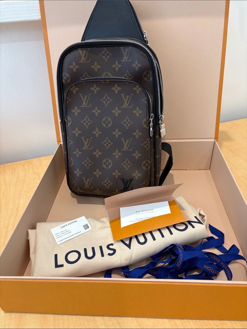 Louis Vuitton Avenue Sling Bag NM Eclipse Monogram Canvas Crossbody Belt Brown - Picture 2 of 12